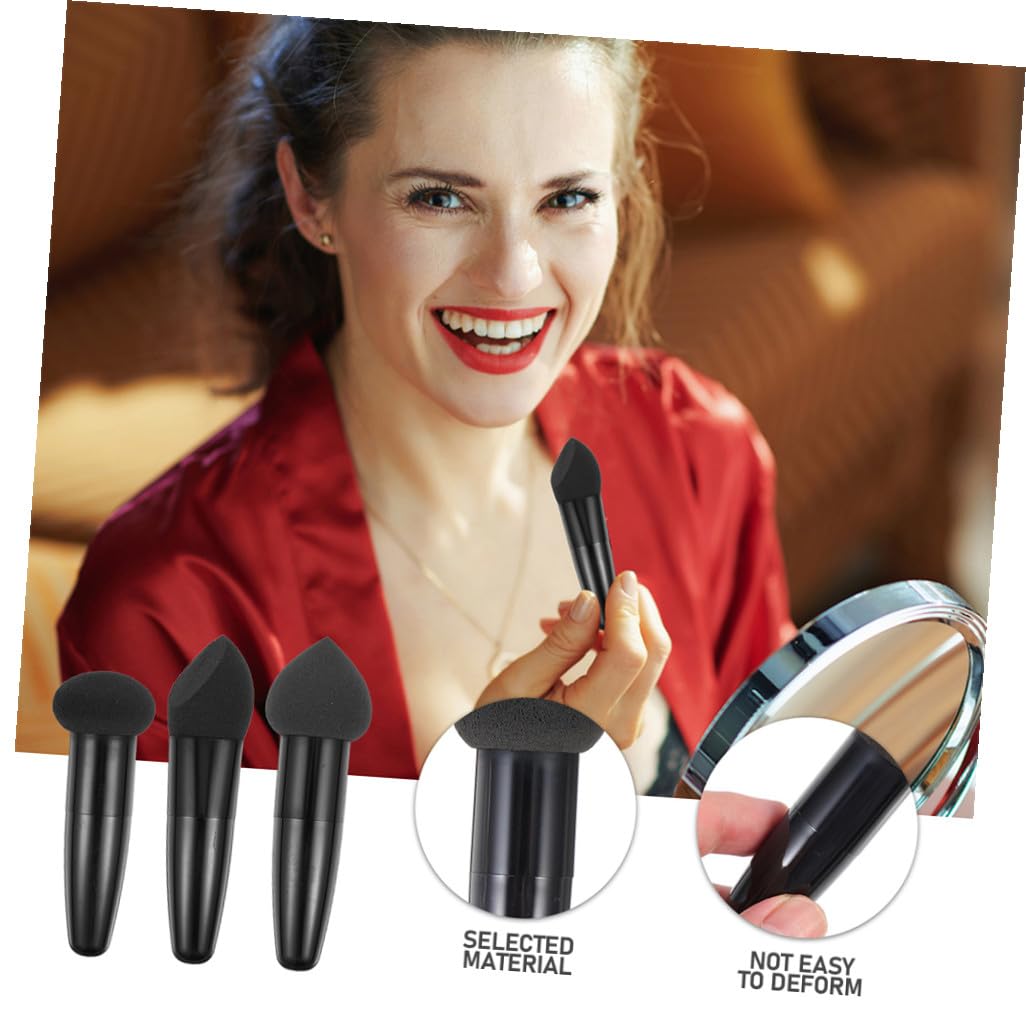 NUOBESTY 6 Esponjas de Maquillaje Portátiles Mango, Lápices de Maquillaje para Húmedo y Seco, Látex, 6 Piezas, Color Negro y Púrpura