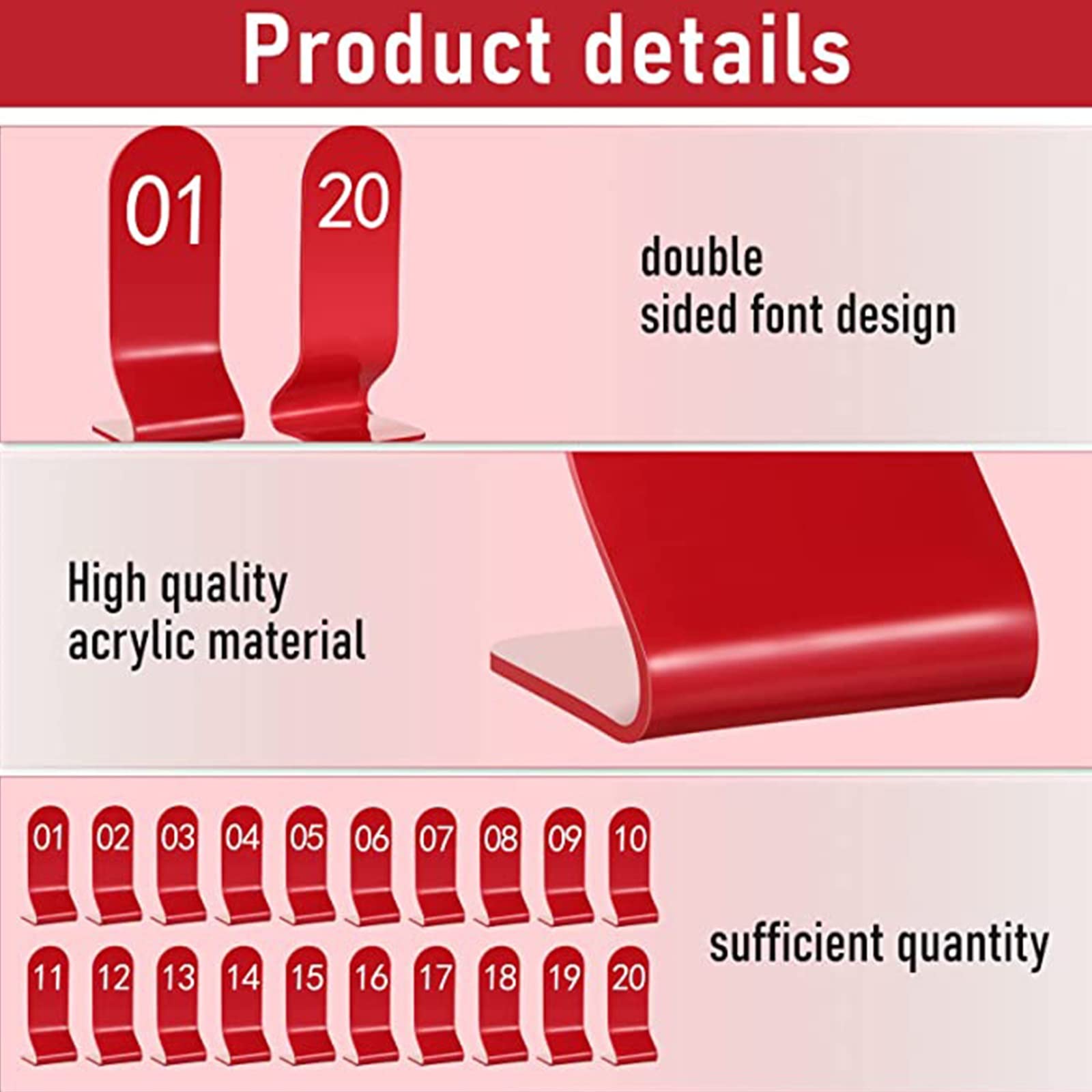 Acryl rote Tischnummern Schilder, Vertikale S-förmige doppelseitige digitale Hochzeitstischnummern, Herzstück Dekoration Hochzeitstisch, für Hochzeiten, Restaurants, Cafés, Partys, Bankette ( Color :
