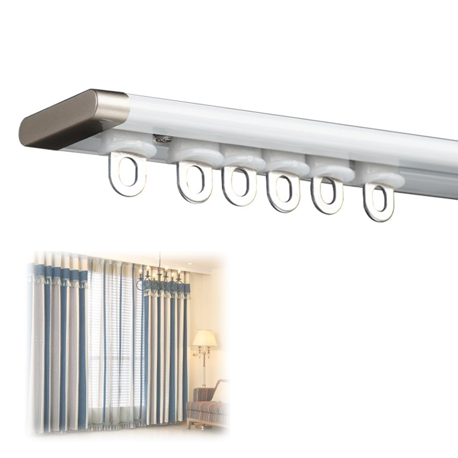 Hoiweqr White Aluminium Curtain Track, Ceiling Track, Ceiling-Mounted Curtain Track For Curtains, Draperies And Room Dividers, Perforated Installation, Stainless Steel Wheel, Room Divider Curtain Track