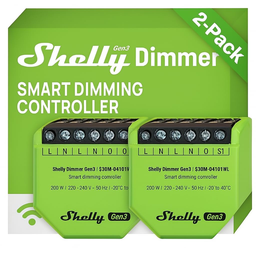Shelly Dimmer Gen3 - Wi-Fi 1-Channel Smart Trailing Edge Dimmer, 110–240 VAC, LED 150W, Halogen 200W, No Neutral Wire Required, Power Monitoring, Alexa, Google Home, Home Assistant (2 Pack) — image 1