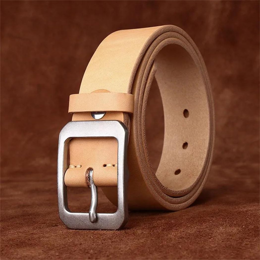 Men's Leather Belt - 3.8 cm Solid Cowhide with Steel Buckle for Casual Style