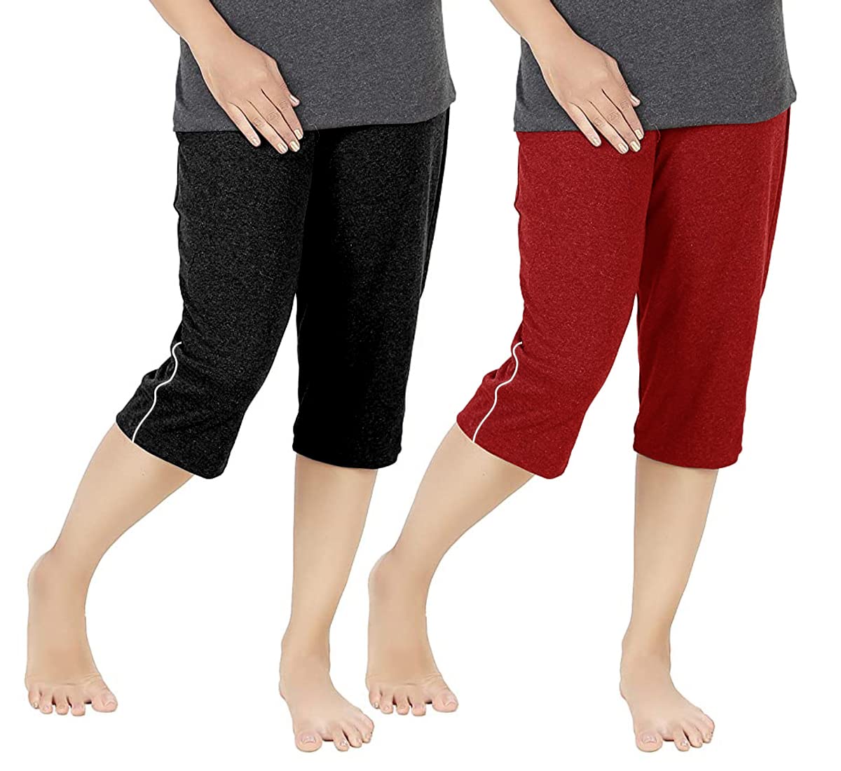 Women's Regular Fit Cotton Three by Fourth, 3/4, Woman Capri, Capris, Three Quarter for Women, Shorts, Three Quarte Pack of 2 with Right Side Zip Pocket-image-42