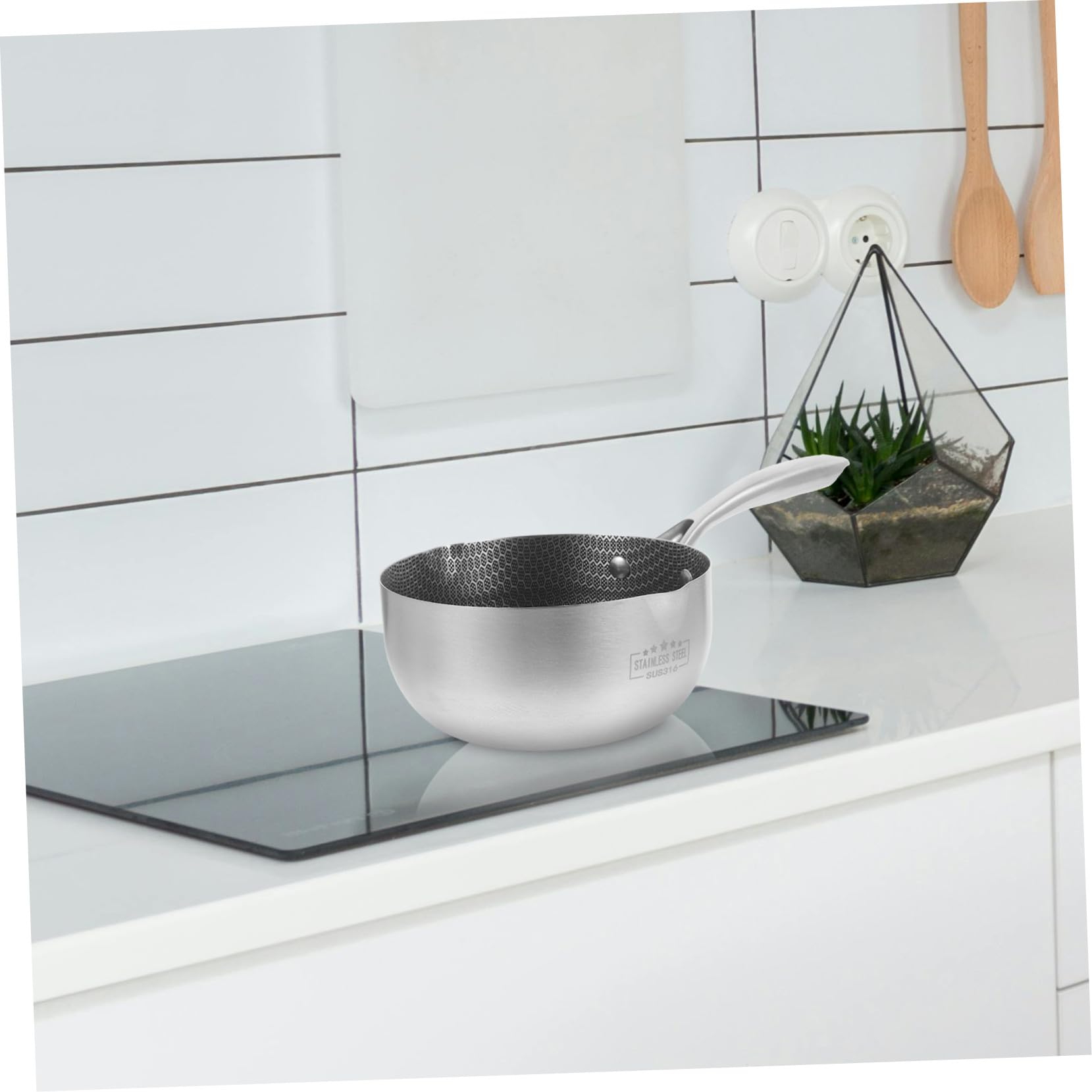 Sartén Antiadherente Pequeña de Acero Inoxidable con Diseño Panal Compatible con Inducción para Huevos Fritos y Cocina Diaria Familias Pequeñas