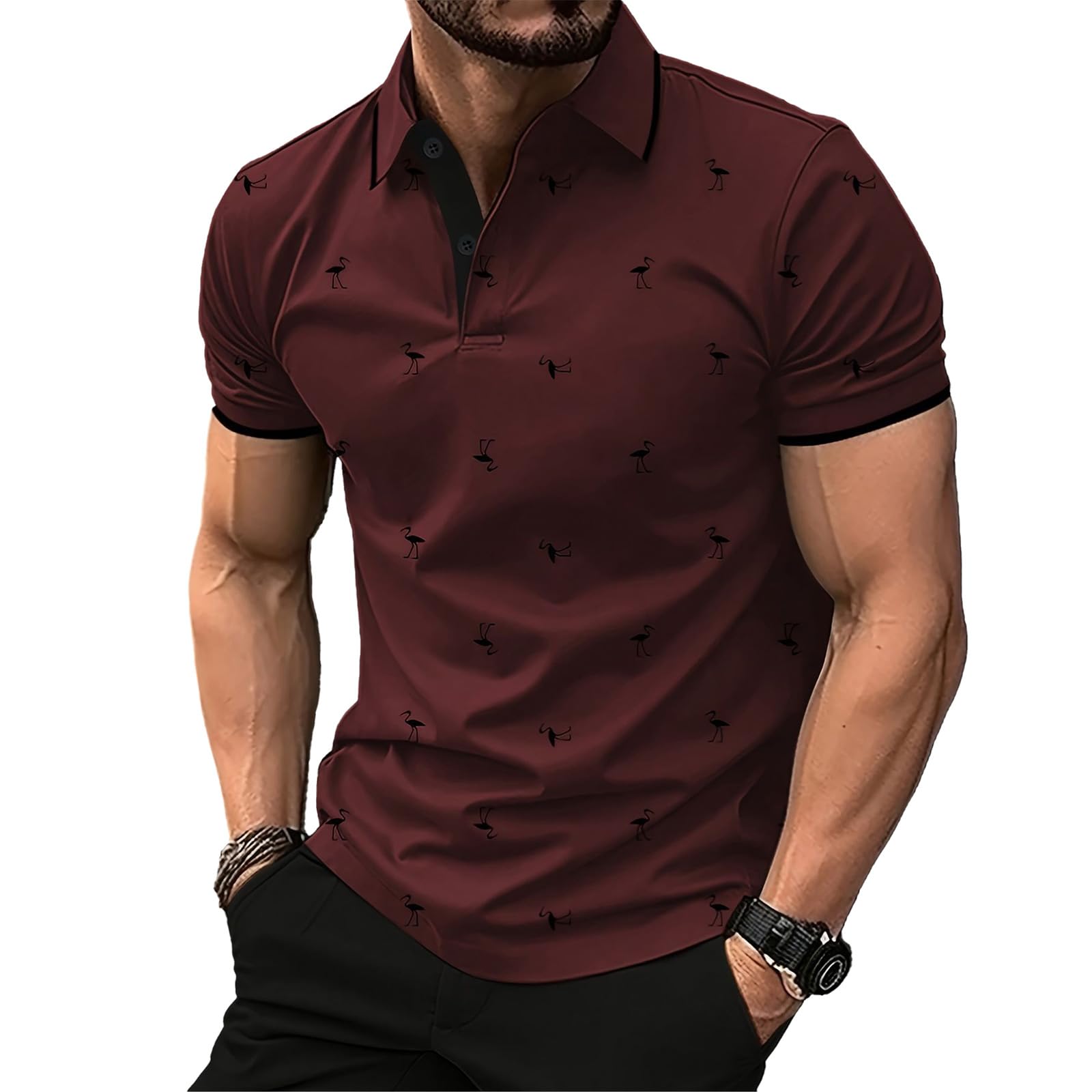 DEEX 3XL Wine Red Men's Polo Shirts Short Sleeve 2026 Casual Polo T Shirt Color Block Slim Fit Summer Collared Golf Shirts