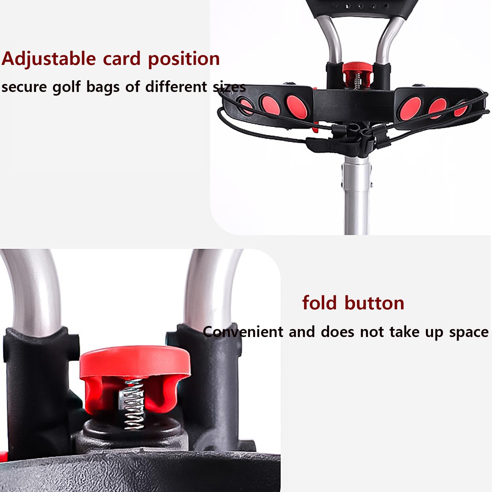 Carrito Golf 4ruedas,Carrito Golf Plegable Y Liviano con Bolsa Almacenamiento,Freno Pie,Soporte para Paraguas Extraíble Y Marcador,Clip Tamaño Bolsa Pelota Ajustable,Empujar Y Jalar Fácilmente