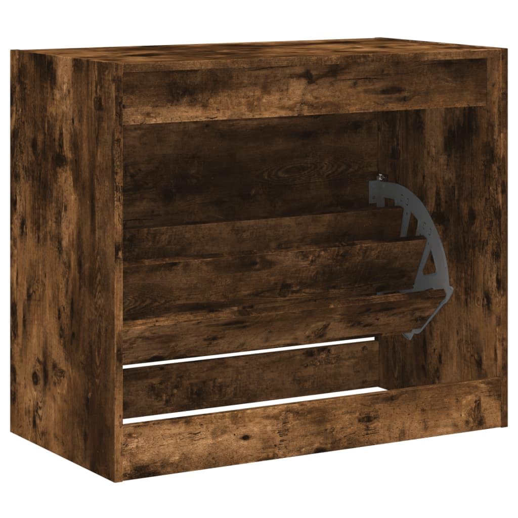 Szafka na buty, dąb wędzony, materiał drewnopochodny, 80 x 42 x 69 cm, kompaktowa, z klapką i 3 półkami, do korytarza, korytarza, sypialni, organizer zamknięta półka na buty