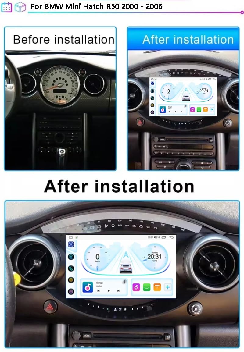 9-calowy dotykowy radio GPS dla BMW Mini Hatch R50 2000-2006, obsługuje BT WiFi Mirror Link 4G sterowanie z kierownicy | HM601 4 Core Wifi 1+16GB