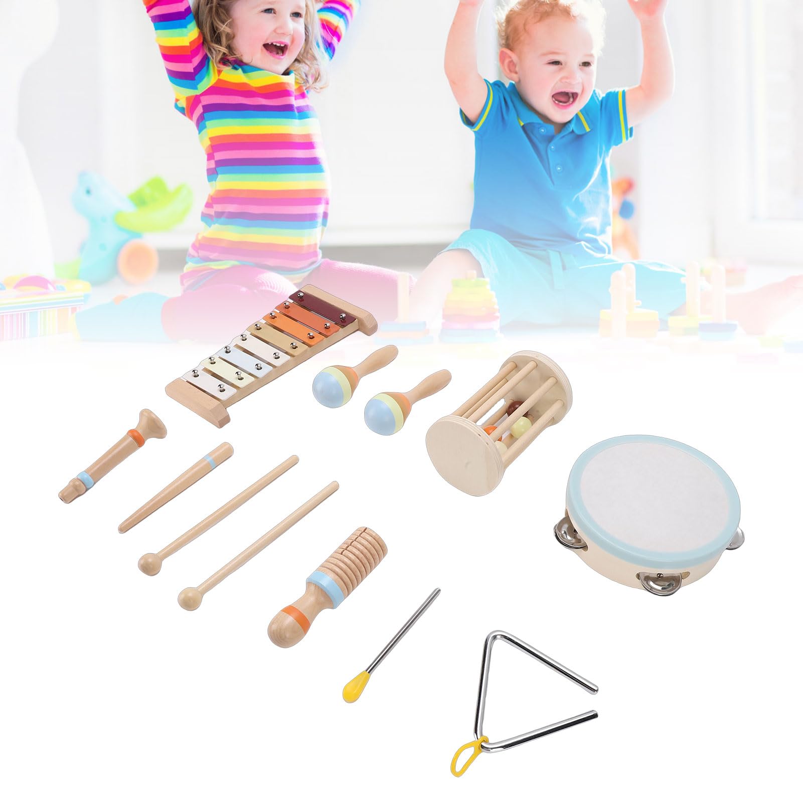 Generic Drewniany Instrument Muzyczny Zabawka żywy Rozwój Koordynacji Ręka-oko dla Chłopców Dziewcząt Przedszkole Drewno Bukowe 13 Akcesoriów