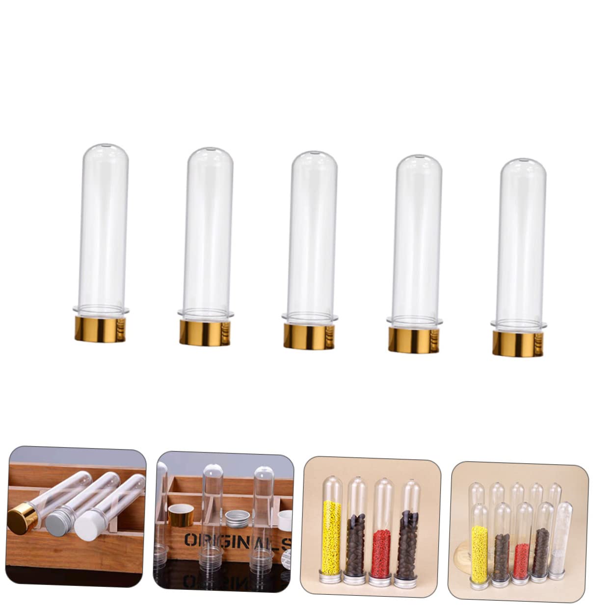 LIFKOME 6pcs 40ml Pet Plastic Test Tube Bottles Candy Containers Storage Jars Lids