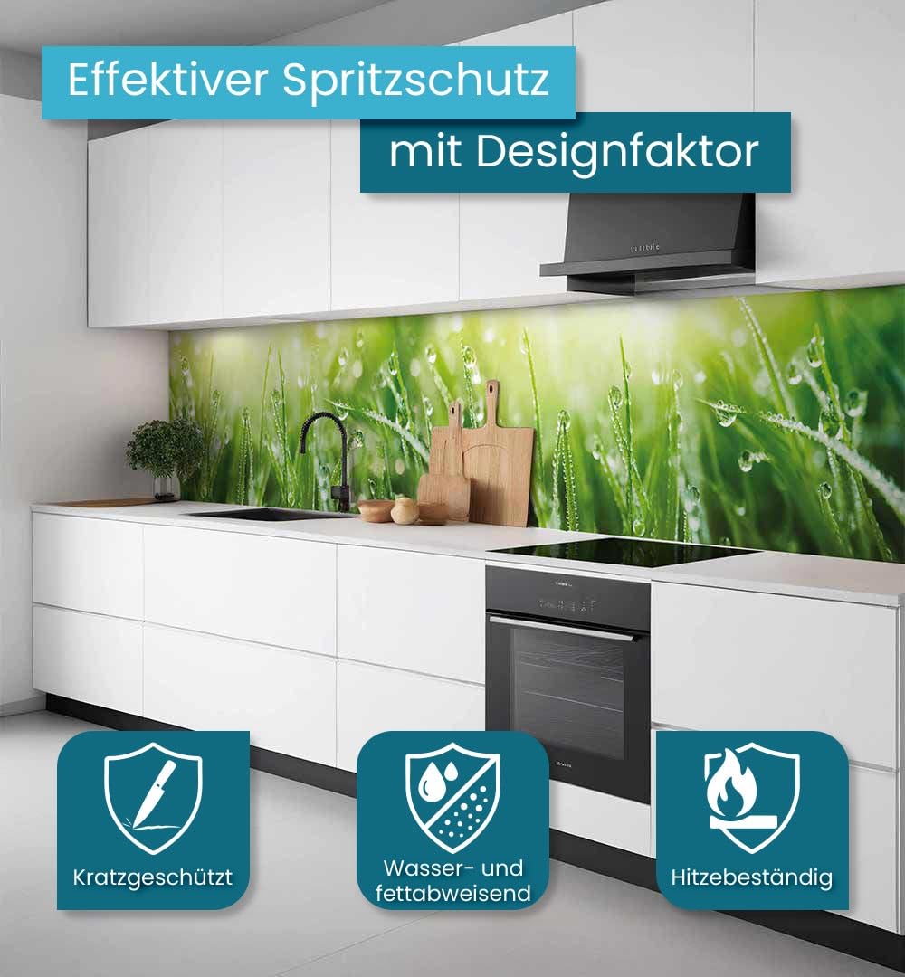 MyMaxxi Küchenrückwand selbstklebend – Matte, versteifte Spritzschutz Folie als günstige Alternative zu Glas, einfache Montage & leichte Reinigung – 60 cm hoch – Motiv: Wiese B 340 cm x H 60 cm