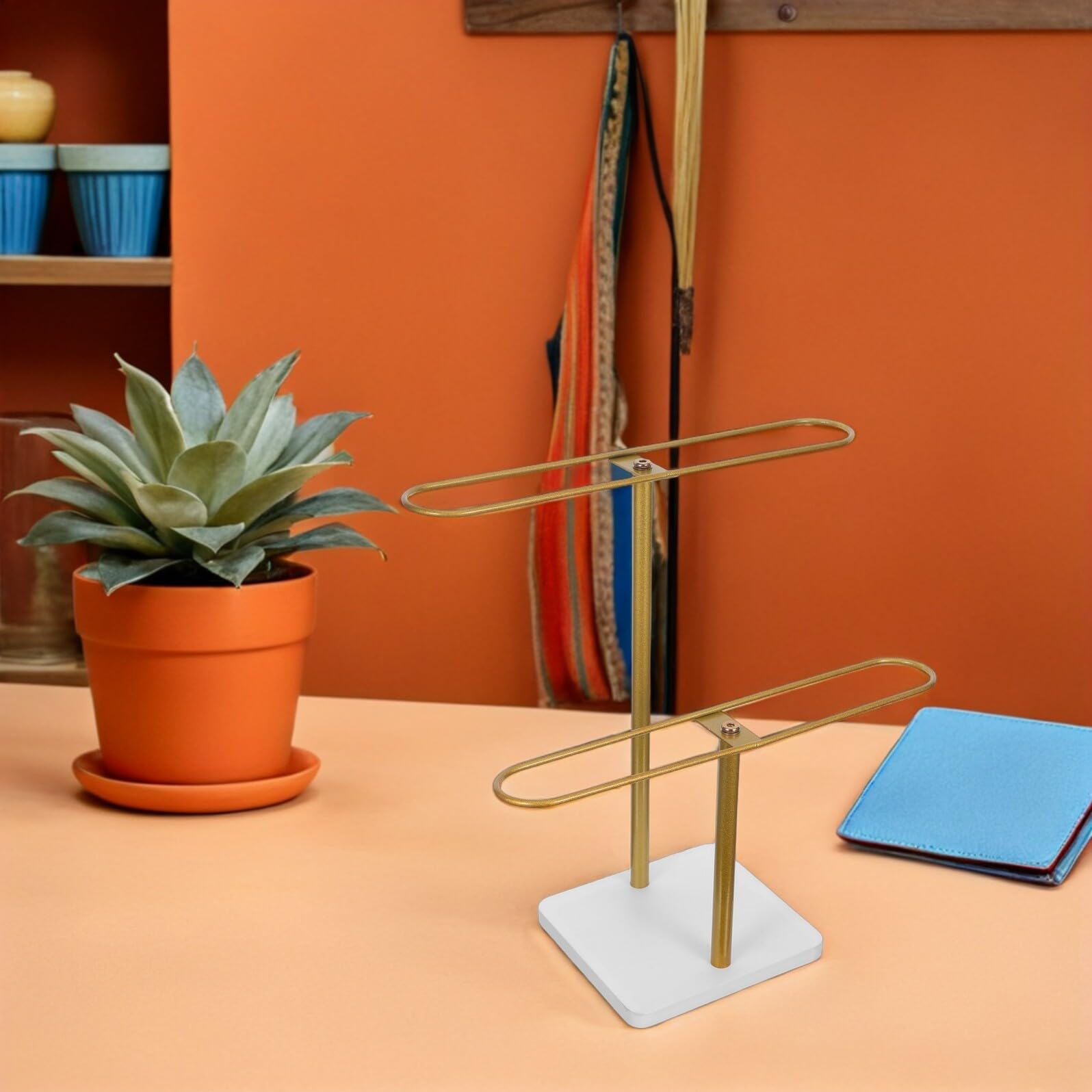 Garneck Soporte Metálico para Gafas de Sol de 2 Niveles Organizador de Gafas Dorado Cuadrado Estante para Guardar para Escritorio Exhibidor para Casa y Tienda