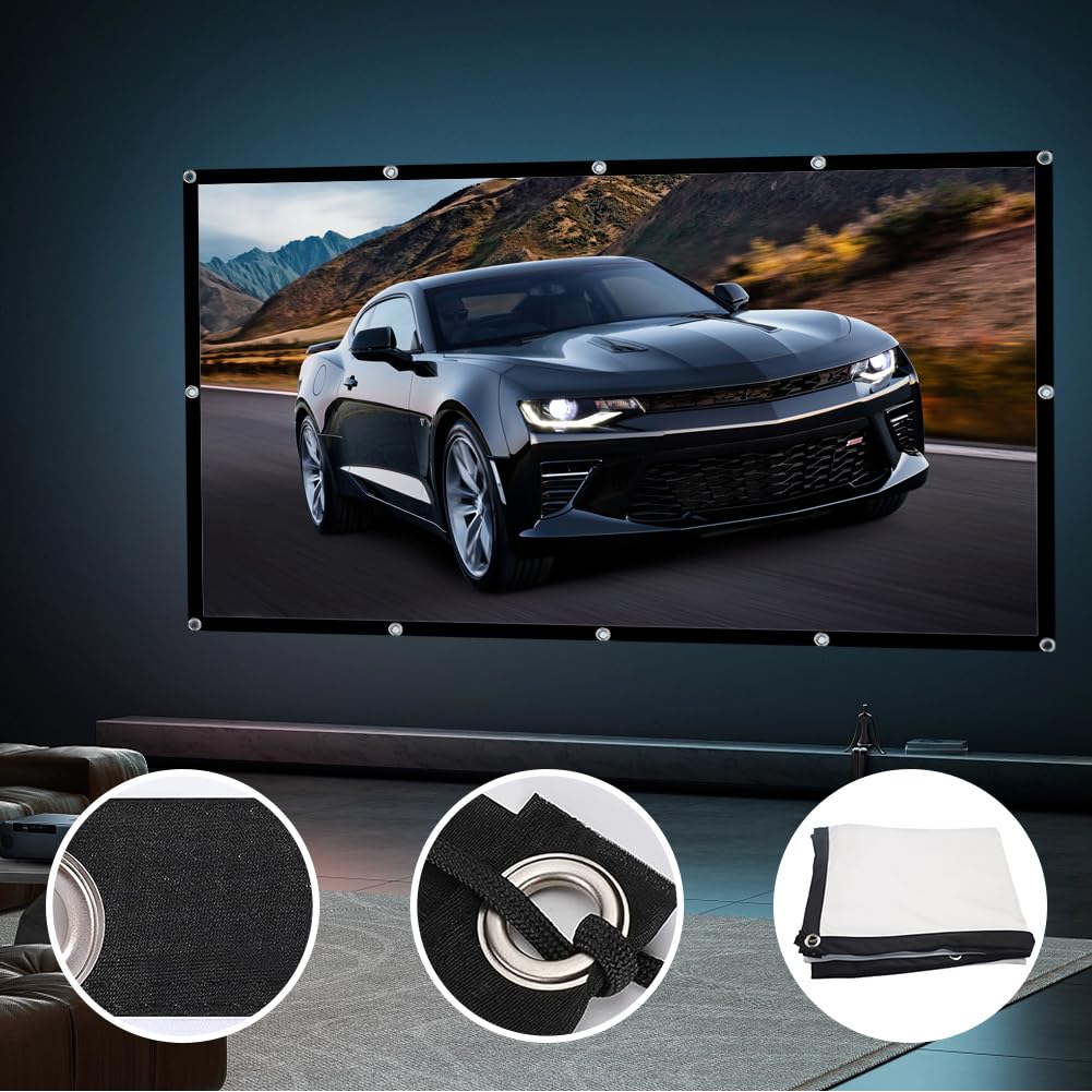 Gohytal Proiettore su tela, 16:9, HD, pieghevole, anti-piega, fronte/retro, portatile, per casa, scuola, riunioni, home theater (bianco, 100 pollici)