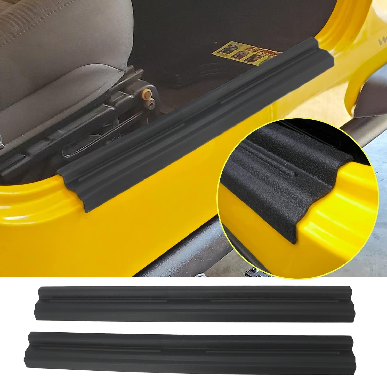 Door Sill Protectors Guards Plate + Co-Pilot Passenger Grab Bar Storage Tray for 1997-2006 Jeep Wrangler TJ SE Sport Sahara Rubicon Sport Utility Black Interior Parts Accessories
