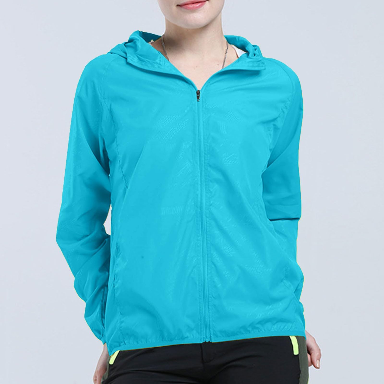 Generisch Chubasquero ligero para mujer, chaqueta de entretiempo, cortavientos, con capucha, chaqueta de ciclismo, chubasquero fino, chaqueta cortavientos, chaqueta de senderismo para exteriores