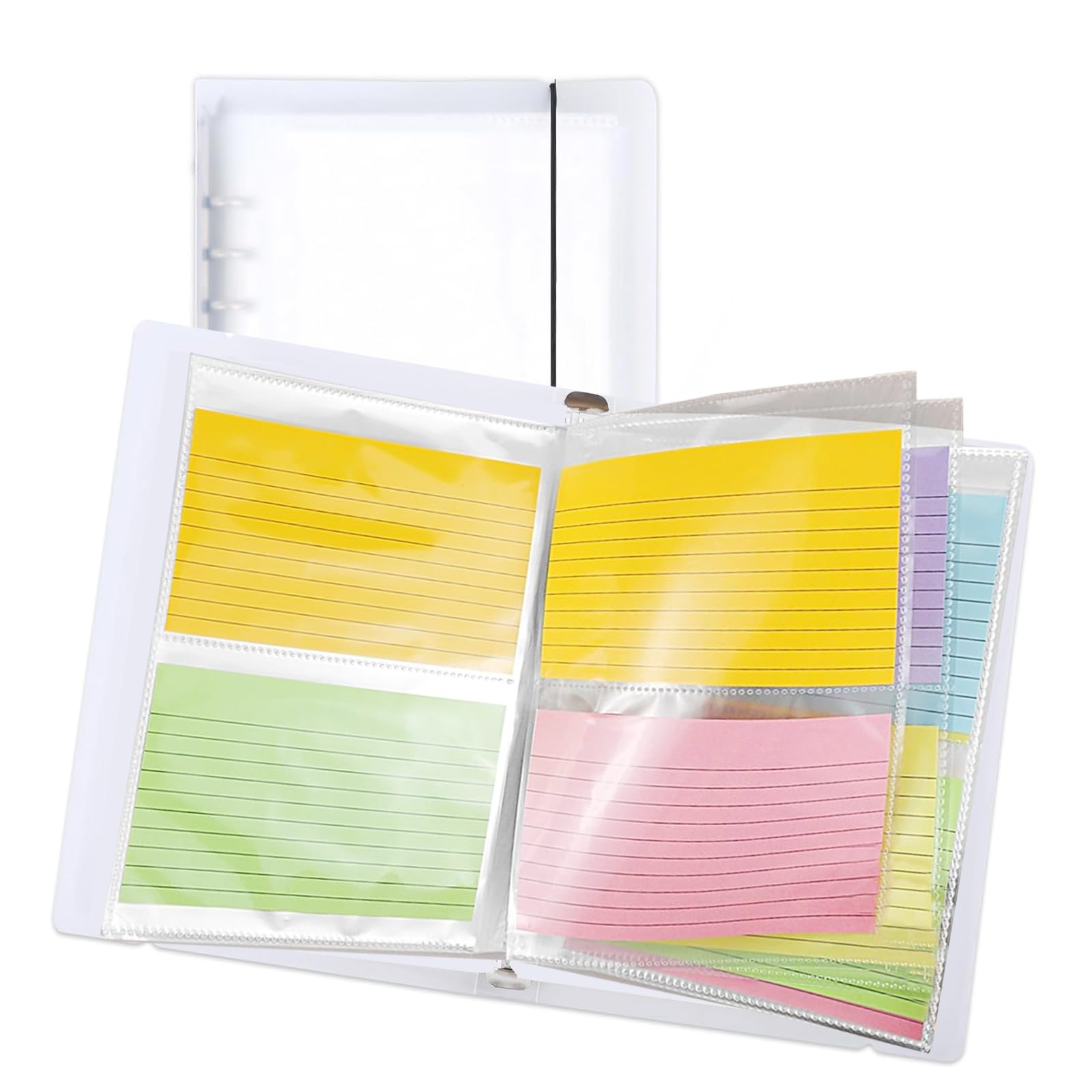 FACATH 3x5 Photo Sleeves for 2/3/4 Ring Binder, Index Card Holder Binder, 50 Pcs Double Pockets Sleeves Indexcard Notecard Storage Solution, Note Card, Flash Cards, Study Cards, Notecards for Studying