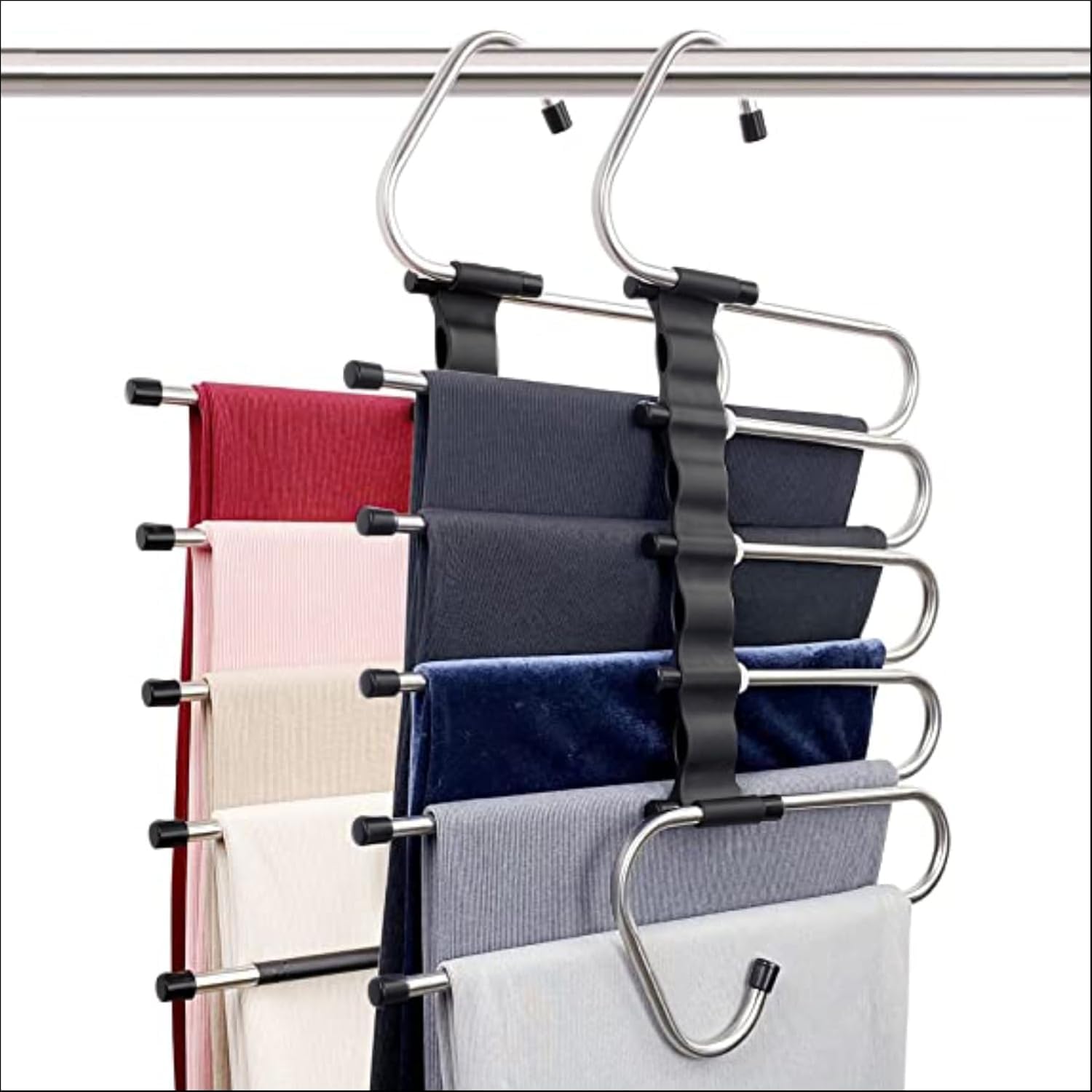 Soros 5 in 1 Stainless Steel Hangers for Clothes in Wardrobe - Foldable Cloth Hanger - Multipurpose Cloth Organizer - Pant Hangers for Cupboard - Other Dress, Shirts, Etc.. (Pack of 1)-image-7