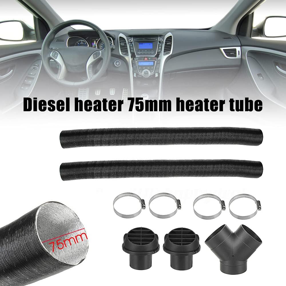 Diesel Parking Heater Set, TZUTOGETHER 75mm Warm Heater Duct Pipe, Air Outlet, Y-type Elbow & Clamps