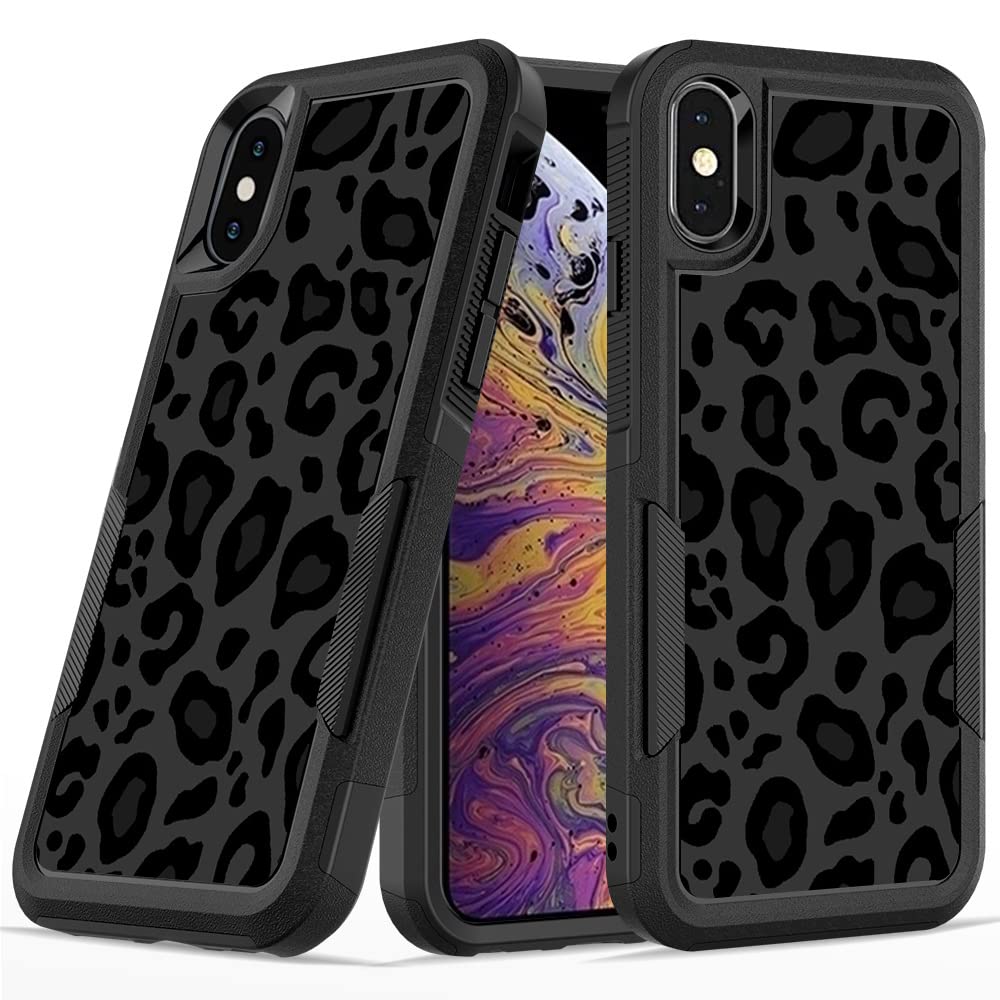 KUMTZO Designed for iPhone Xs/iPhone X Black Leopard Case, Heavy Duty Protection Shockproof Dropproof Case, Cute Black Leopard Cheetah Cover for Women Girls iPhone X/Xs 5.8 inch