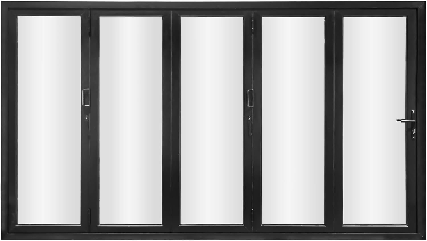 5 Panel, Folding Patio Door, (0R5L) Outswing, Folded Out, Right to Left Aluminum Folding Door (BIACK, 144"*96")
