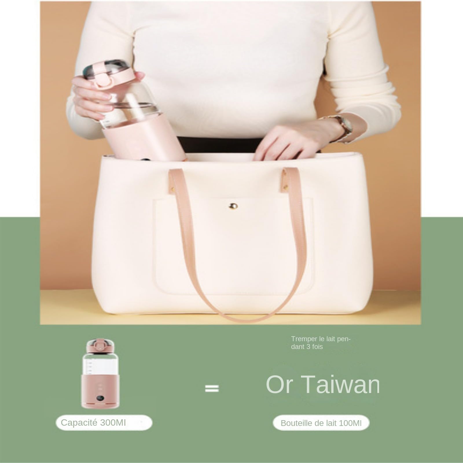 Chauffe-Eau portatif,Chauffe-Eau Portable pour Formule bébé Capacité de 300/400 ML,Chauffe biberon Nomade sans Fil,Facile à Transporter et adapté aux Voyages, Fonction de Charge USB