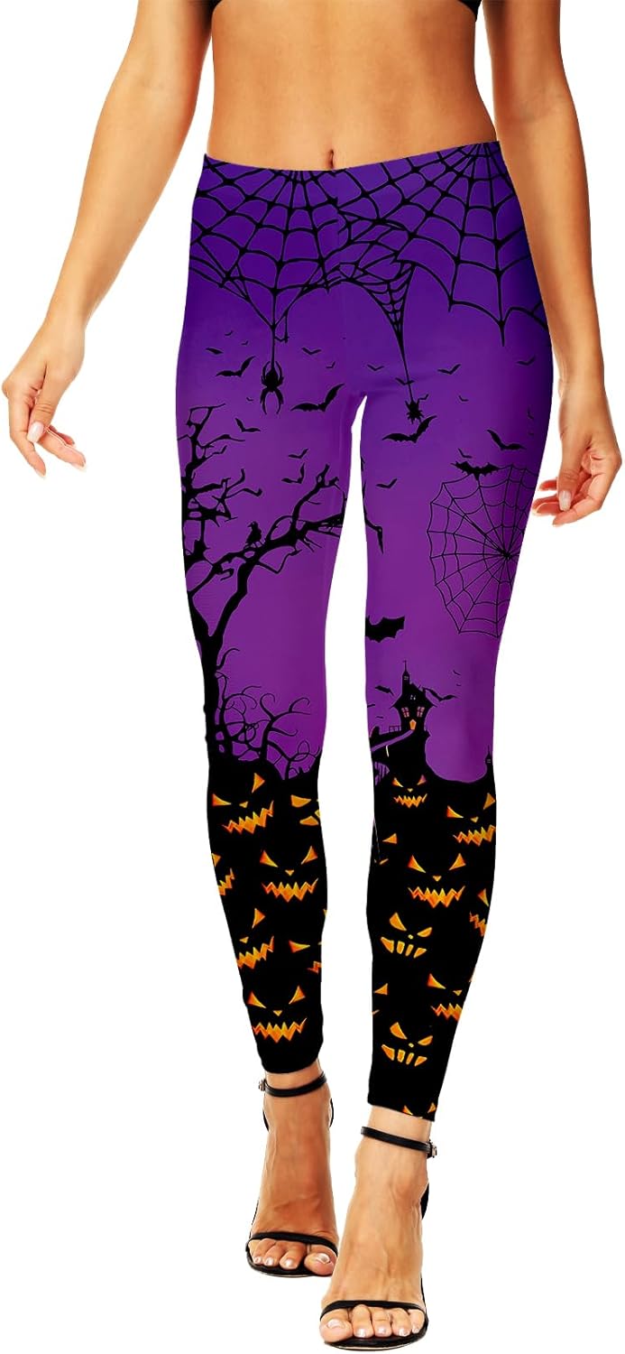 (Similar) AOBUTE Women's Halloween Leggings Stretchy Printed Legging Tights X-Large Pumpkin Dark Purple