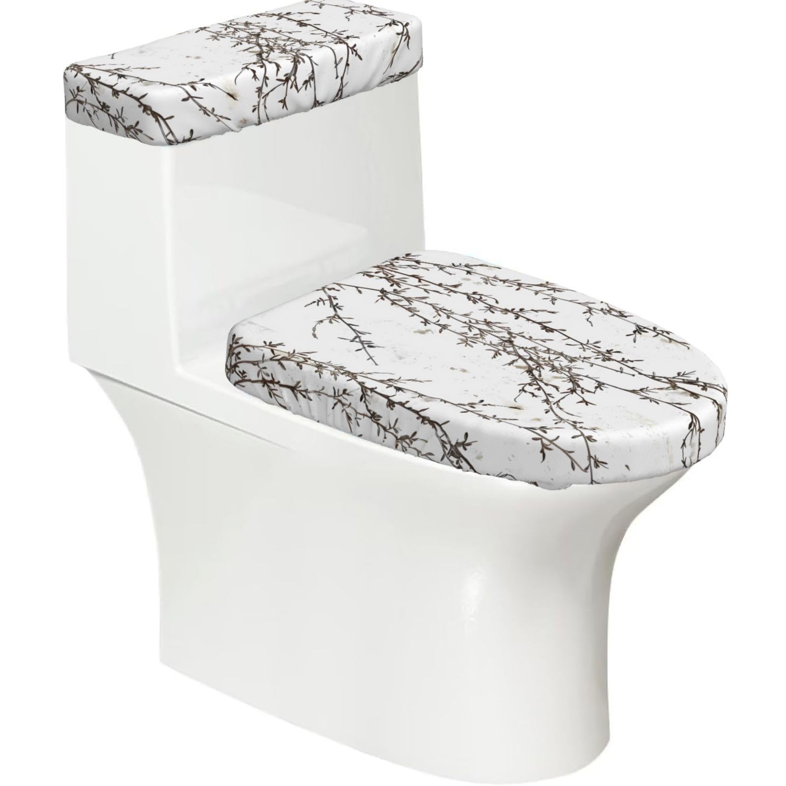 Mrowyc Black Branches And Leaves Printed Toilet Seat Set - Set Of 2 - Universal Toilet Seat Cover - Housewarming Birthday Christmas Gift