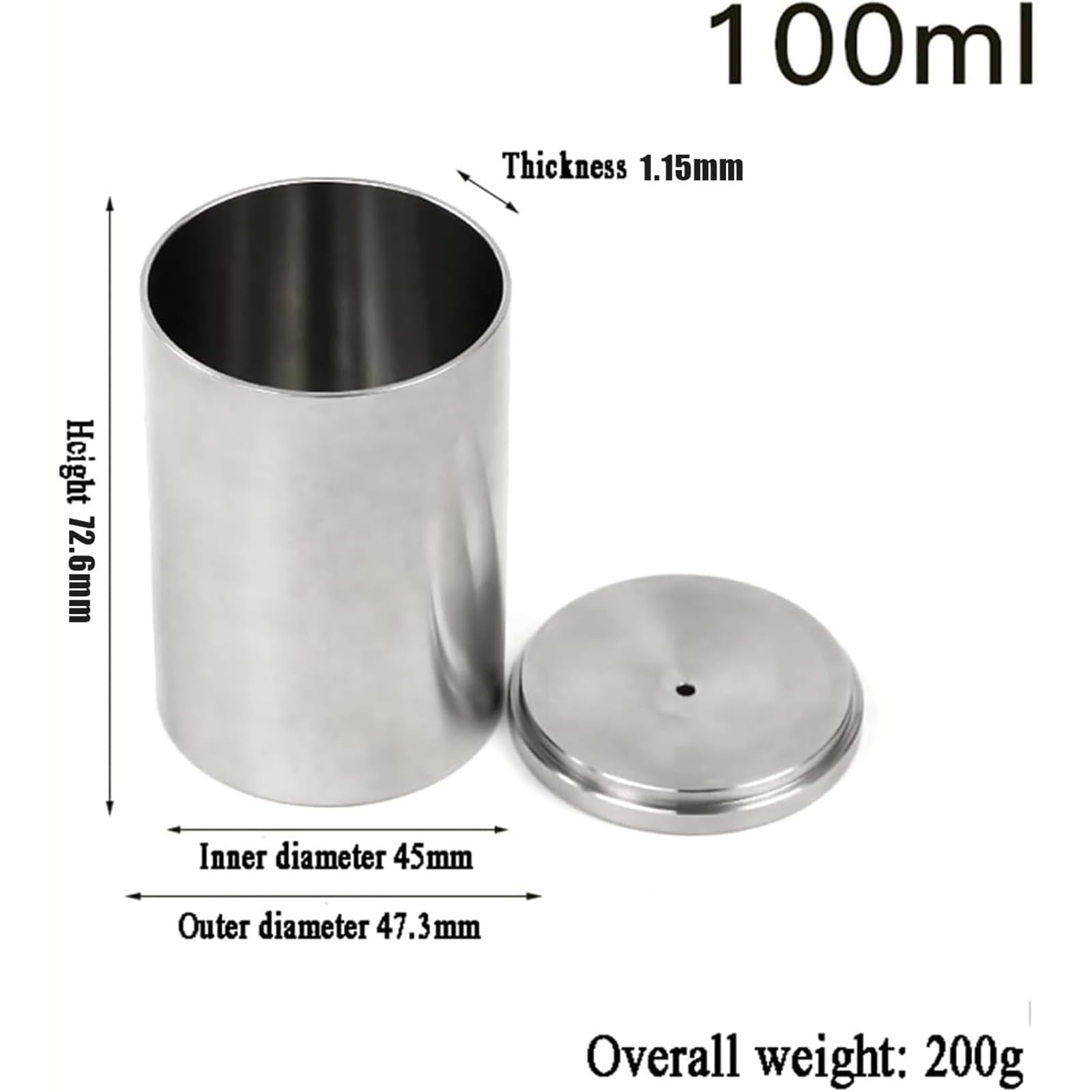 Gobelet de densité de haute précision en acier inoxydable de 100 ml, avec boîte de rangement, pour la mesure de la densité des liquides. Faible marge d'erreur