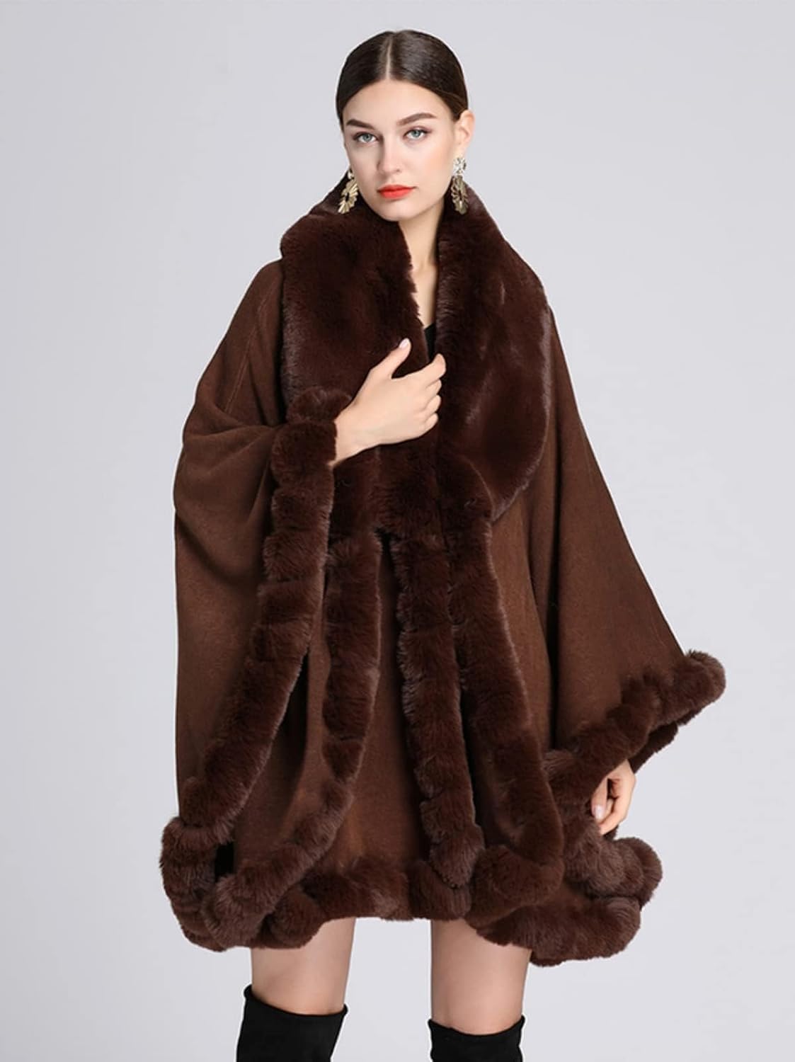 Faux Fur Shawls and Wraps Women 2026 Winter Knit Ponchos Elegant Evening Dress Shawl Cape Cloak Coat Fur Collar - Image 2