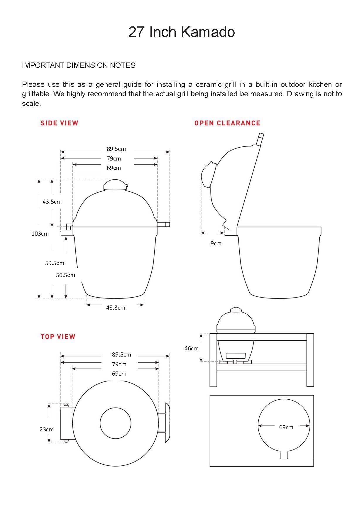 YNNI 69.6 cm Czerwony XXL Chip Feeder Kamado Basic Piekarnik Grill Węglowy BBQ z wózkiem TQ0C27RE