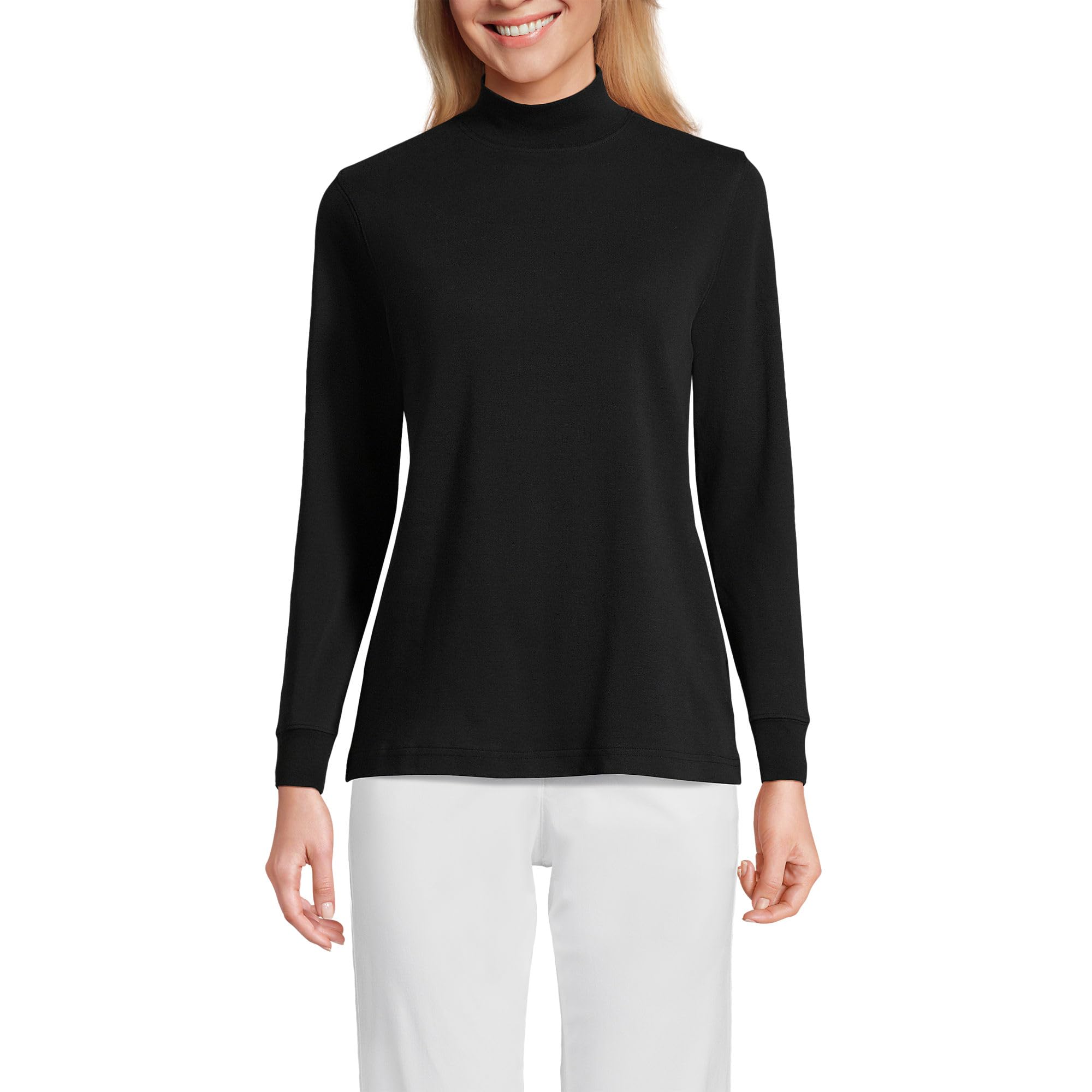 Lands' End Women's Relaxed Cotton Long Sleeve Mock Turtleneck Shirt