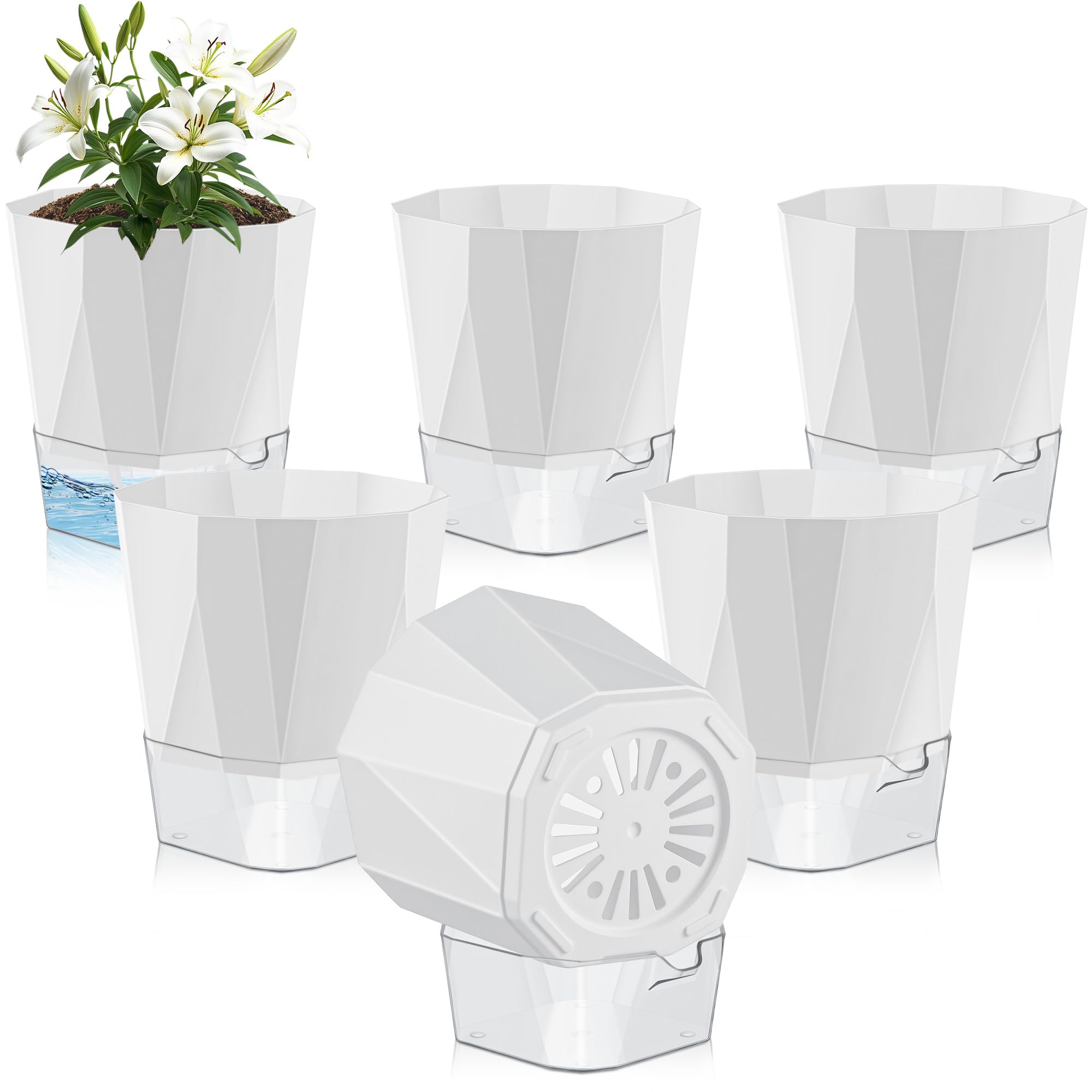 Yimomoyi 6 Pack Self Watering Plant Pots Indoor, 17CM House Plant Pot, White Plant Pots Indoor