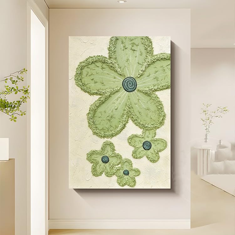 Tableau fleurs vertes pour salon élégant et grand format abstrait SIOARCOURT