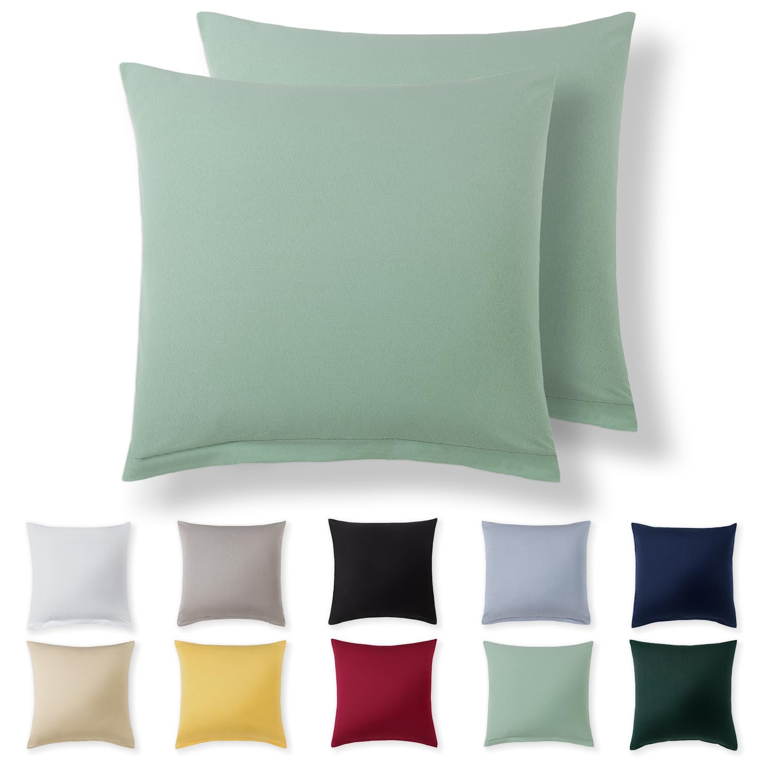 Alreya Juego de 2 Fundas de Almohada 100% Algodón Jersey 50 x 50 cm - Verde Verano - Funda de Cojín para Cama - 50x50 cm Fundas de Cojínes de sofá hipoalergénica