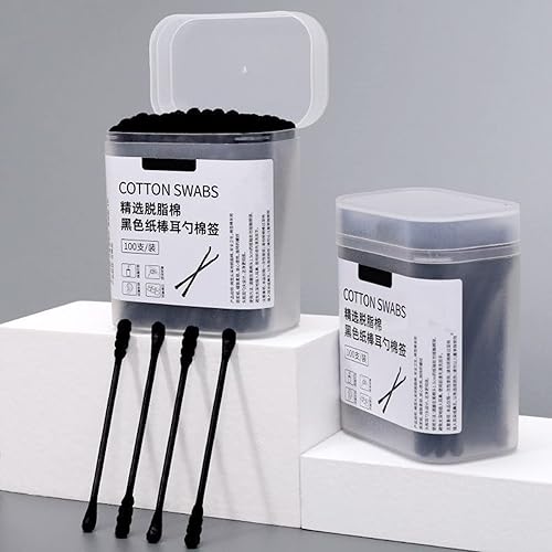 Miniatura 7 de Hisopo limpiador de oídos de doble cabeza altamente absorbente color negro maquillaje espiral algodón hisopo limpiador de oídos Gadget Home Supplies