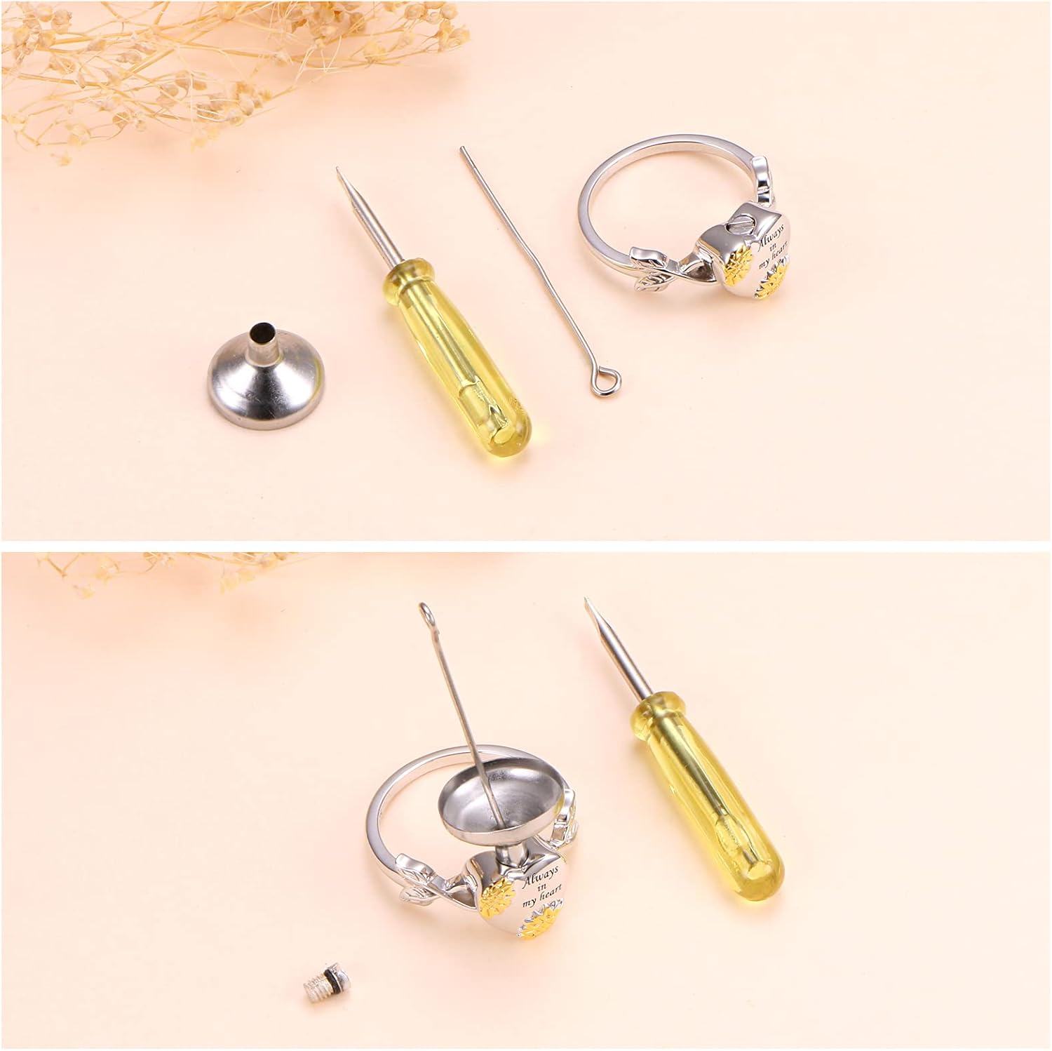 Heart Opal Sunflower Roseflower Tree of Life Urn Ring for Ashes 925 Sterling Silver Cremation Jewelry Ashes Keepsake Ring for Women Memorial Jewelry Bereavement Ring Size 5-10