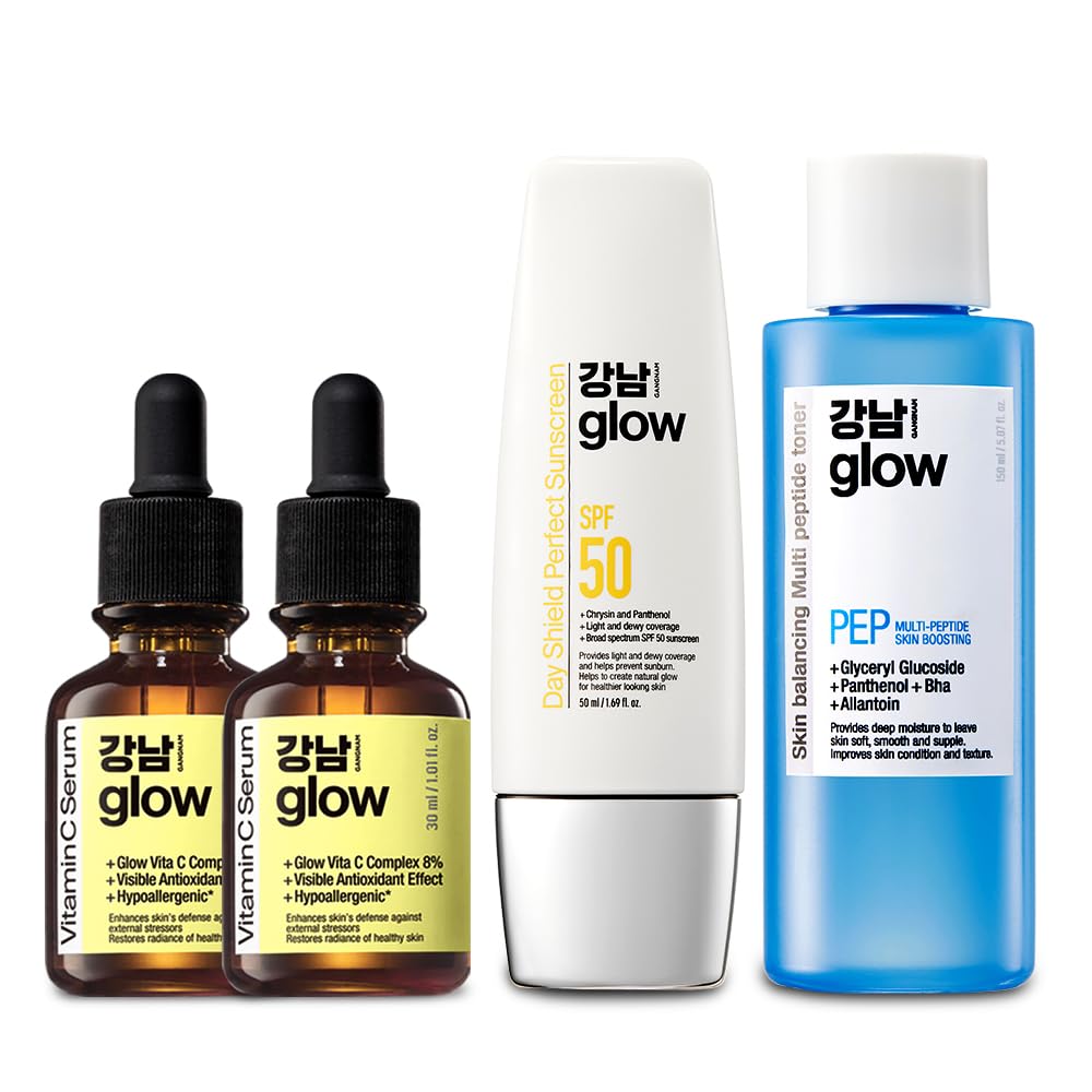 GANGNAM glow Day Shield Perfect Sunscreen SPF 50 Vitamin C Serum 1 01 fl oz Pack of 2