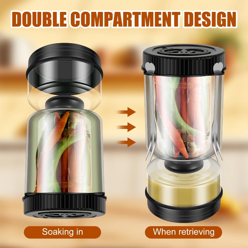 Tarro de cristal para encurtidos, dispensador seco y húmedo, tarro de reloj de arena de aceitunas y pepinillos, a prueba de fugas para el hogar, en escabeche Kimchi (negro)