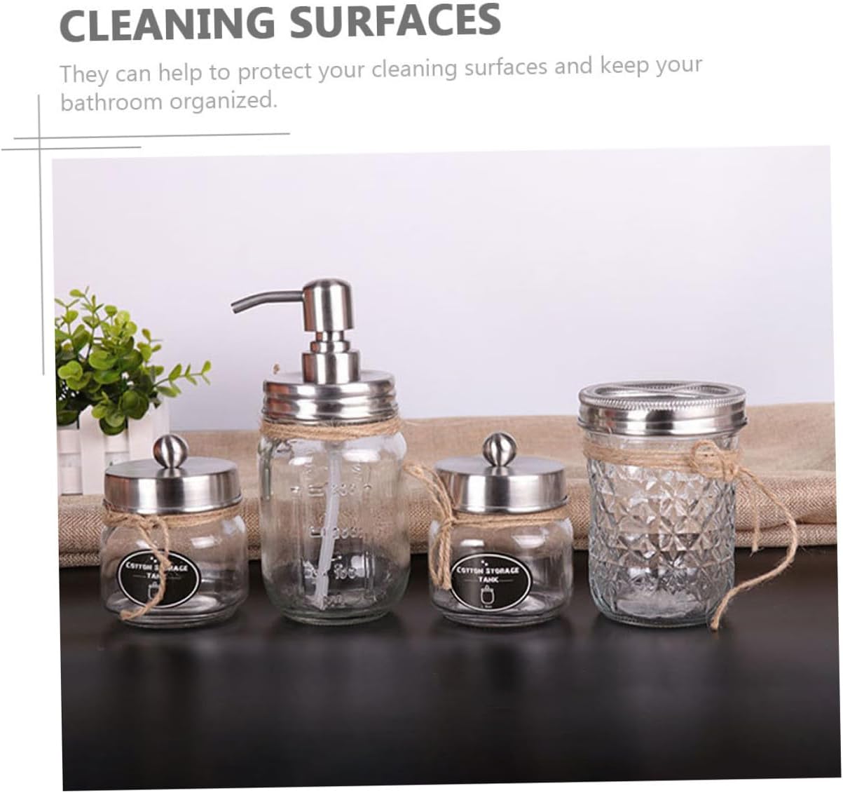 Glass Bathroom Accessories with Mason Jar Lotion Bottle and Toothbrush Cup Practical Swab Holder with Silver Lids Stylish Vanity Organizer for Home Use
