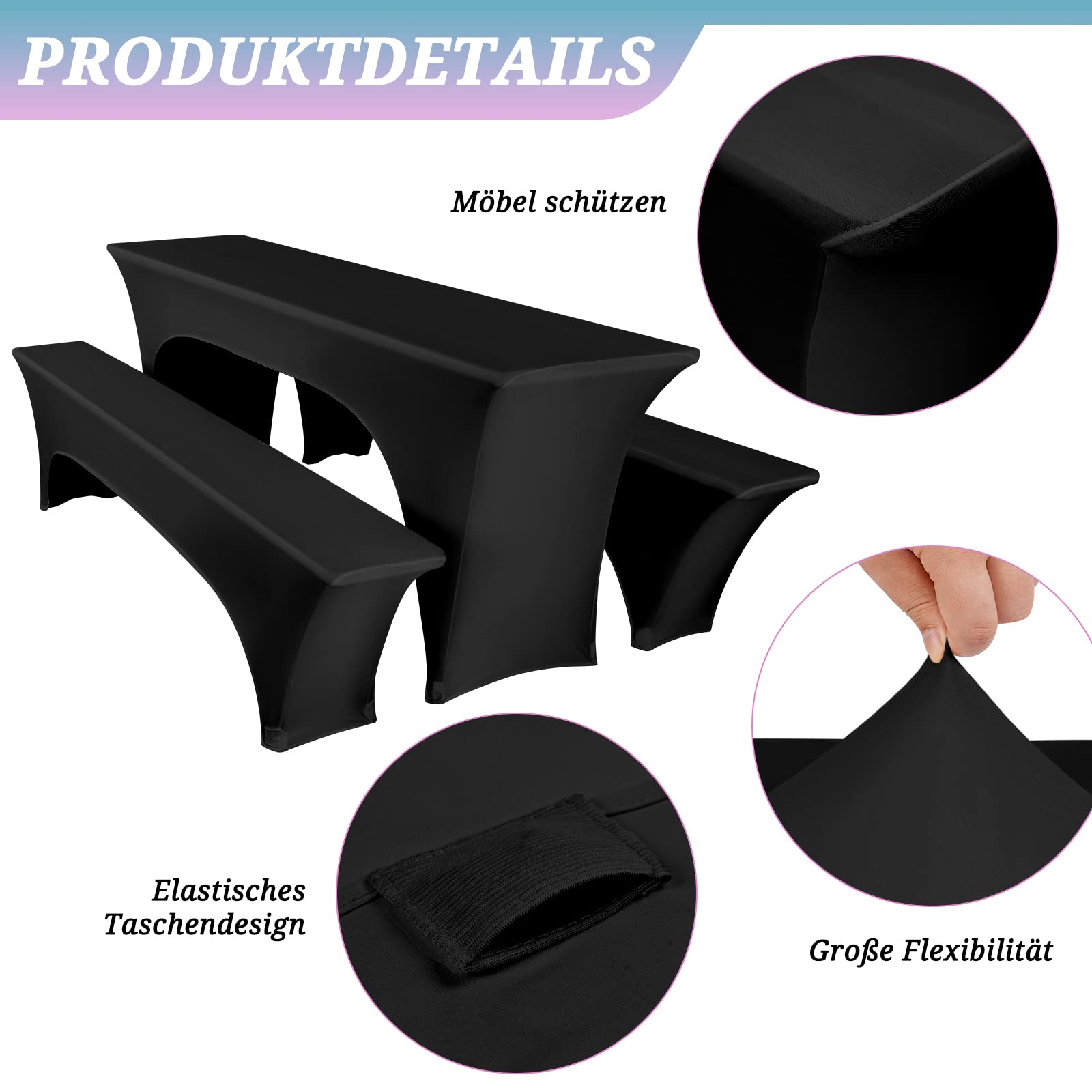 Confezione da 6 coperture per tavoli da cocktail, colore nero, adatte