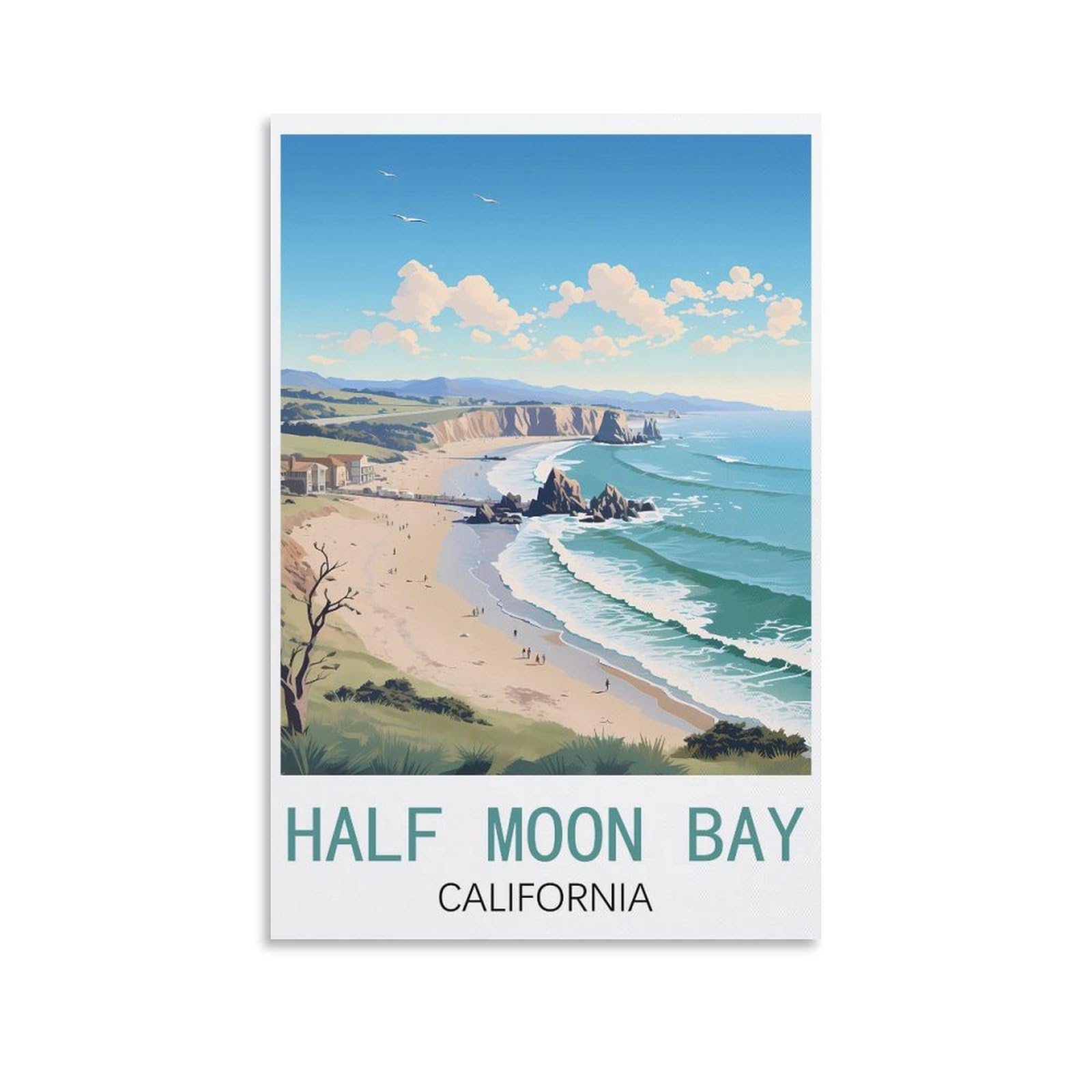 EZMLFA Diamond Art Kits Adults,Half Moon Bay Californias,5D Dimond Picture, Crystal Gem Art Crafts for Boys Girls, DIY Mosaic Creations Set for Home Decor 50x60cm