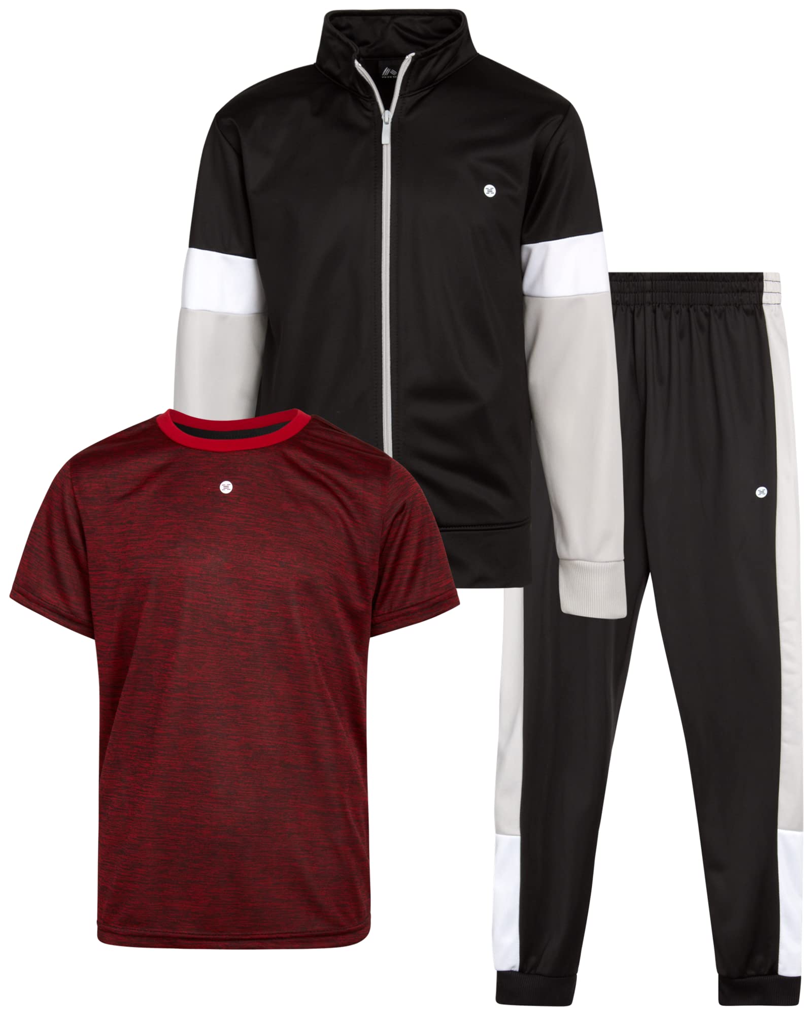 RBX Boys Tracksuit Set - 3 Piece Athletic Outfit with Full Zip Track Jacket Performance T Shirt and Jogger Pants for Boys, Size 8, Black Red Space Dye