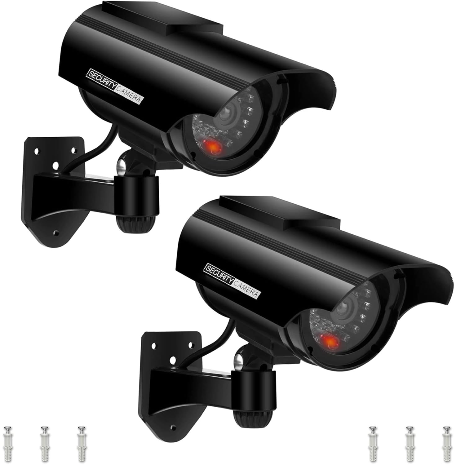 Cámara Ficticia CCTV con Energía Solar Cámara de Vigilancia Falsa Ficticia, Cámara de Vigilancia CCTV Falsa Realista con LED Parpadeante, para Interior y Exterior (Negro-2)