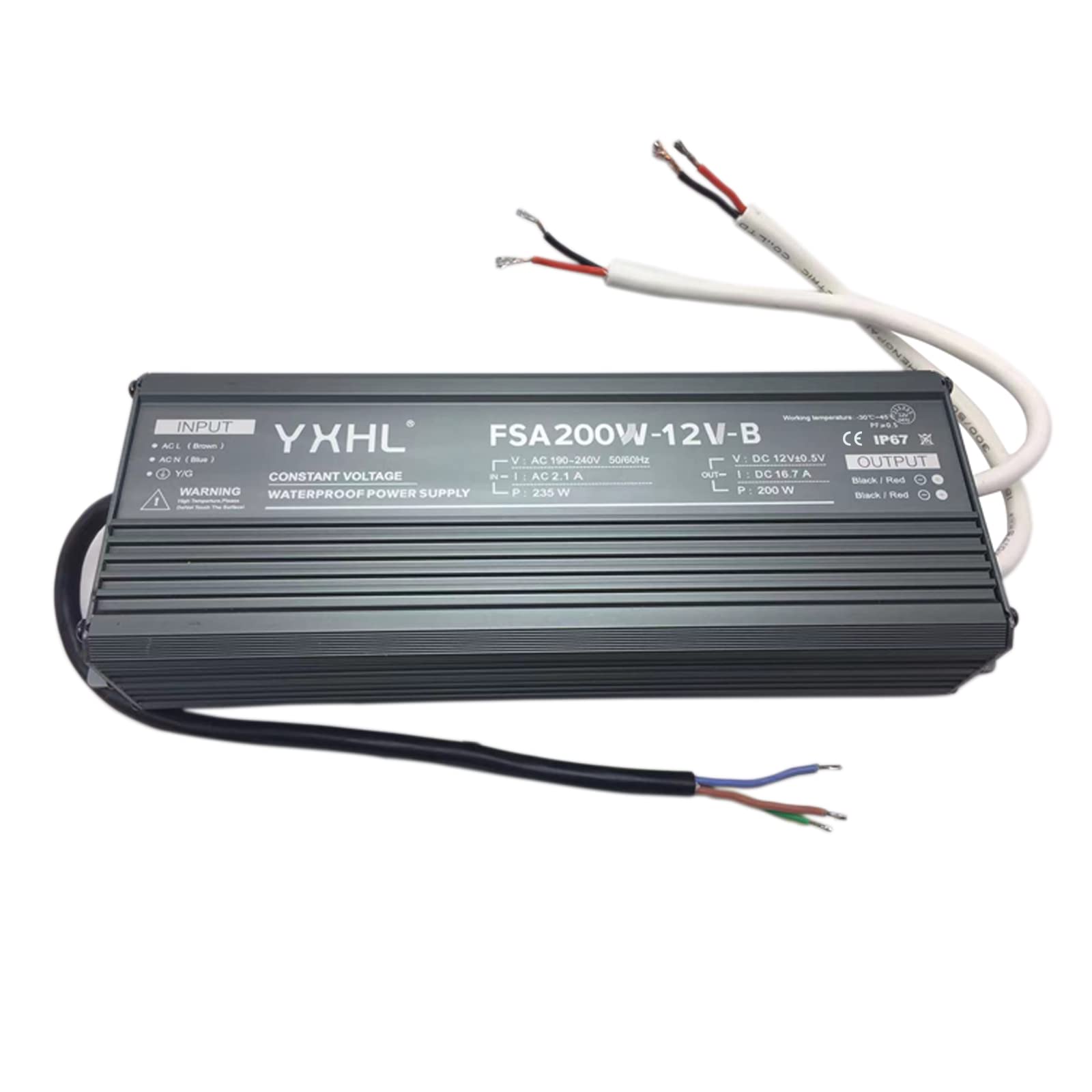 Fuente de alimentación YXHL 200w DC12v,Transformador de controlador LED Impermeable IP67 Adecuado para tira de LED, luz de neón, luz de piscina y lámparas de césped al aire libre