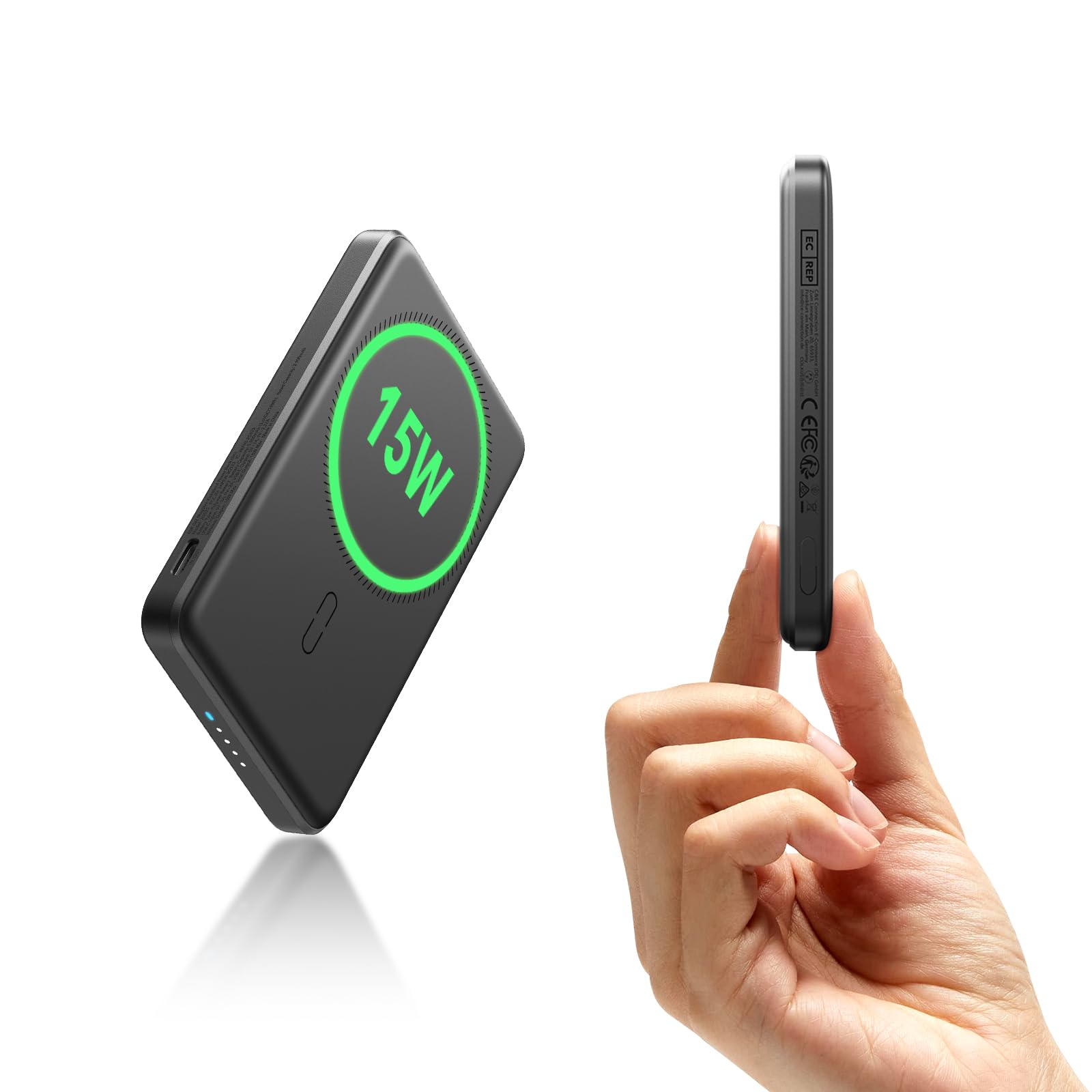 for MagSafe Power Bank, 0.55 in Ultra-Compact 5,000mAh MagSafe Portable Charger,15W Ultra-Fast Battery Pack, 20W USB-C MagSlim Charger with Cable for iPhone 17/16/15/14/13/12, Black