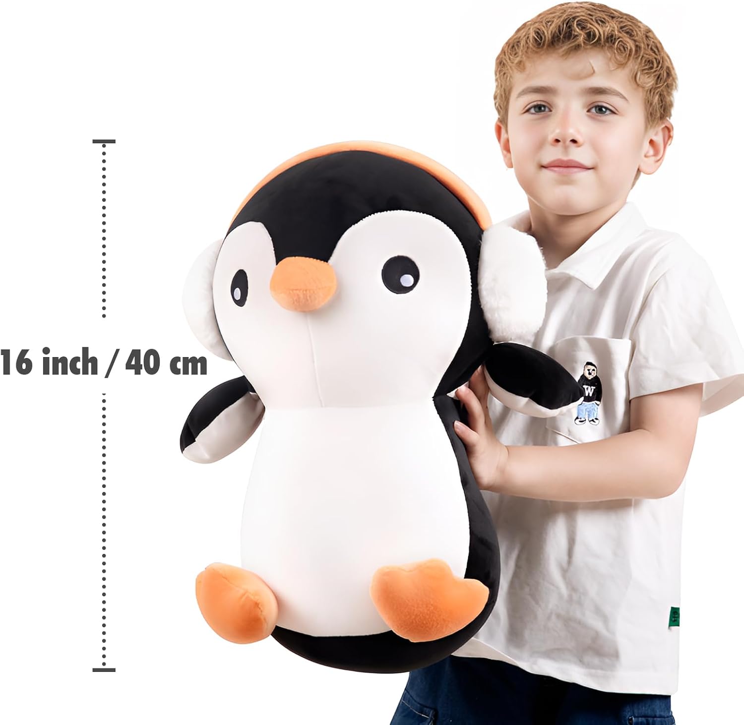 16インチ かわいい ビッグヘッドフォン ペンギン ぬいぐるみ ソフト 抱き枕 ぬいぐるみ 大型 ブラックペンギン 動物 おもちゃ
