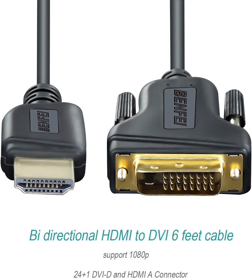 HDMI to DVI, Benfei HDMI to DVI Cable Bi Directional DVI-D 24+1 Male to HDMI Male High Speed Adapter Cable Support 1080P Full HD Compatible for Raspberry Pi, Roku, Xbox One, PS4 PS3, Graphics Card: Electronics