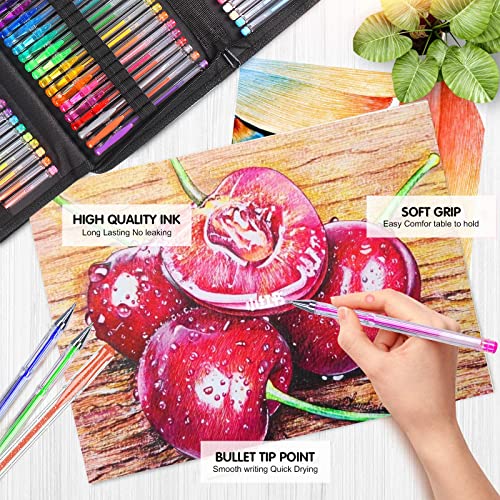 Vozuna 145 Pack Glitter Gel Pens Set 72 Unique Colours & 72 Refills with 1 Colouring Book for Kids Adult Colouring Books Drawing Doodling Crafts Scrapbooking