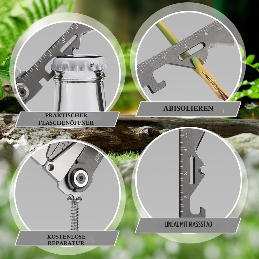 20 in 1 Faltbares Multitool Kreditkarte Edelstahl Werkzeugkarte mit Zange,Messer,Flaschenöffner Kompaktes EDC Zubehör für Männer,Outdoor,Reise & Überleben