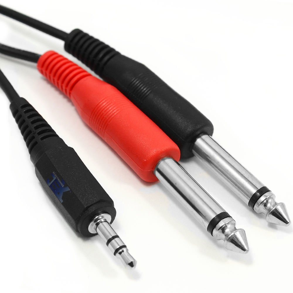 Jex Electronics 6' ft Twin Male 1/4" Mono Jack to Stereo 1/8" 3.5mm Jack Cable/Lead 6.5ft/2M