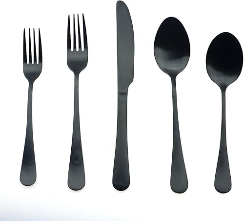 Miniatura 2 de Juego de cubiertos de acero inoxidable de alta calidad 1810 de 20 piezas, color negro mate, servicio para 4